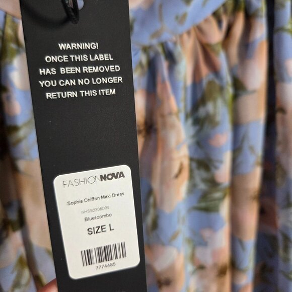 Fashion Nova Strapless Blue Floral Chiffon Dress Size Large - Picture 2 of 7